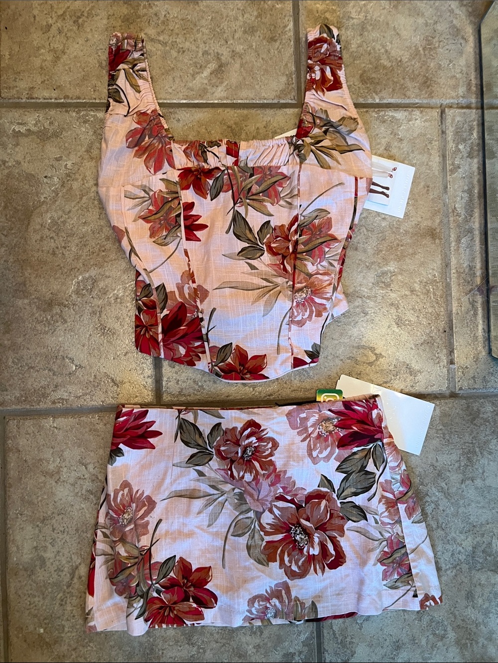 RICH & FAMOUS Floral Smocked Tube Top - Peach & Red